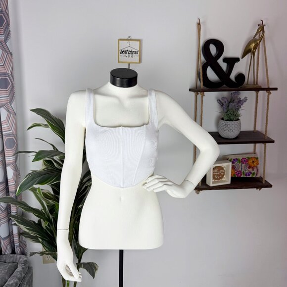 Princess Polly Tops - Princess Polly White Ribbed Corset Crop Top